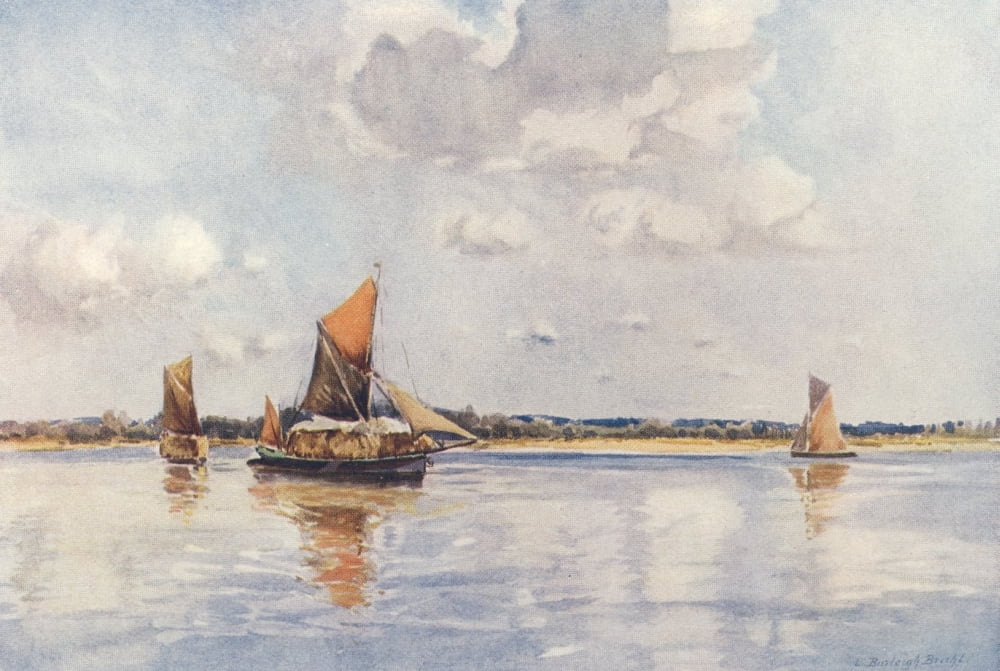Essex 1909 Hay Barges at Mill Beach on Blackwater Canvas Art - Louis Burleigh Bruhl (18 x 24)