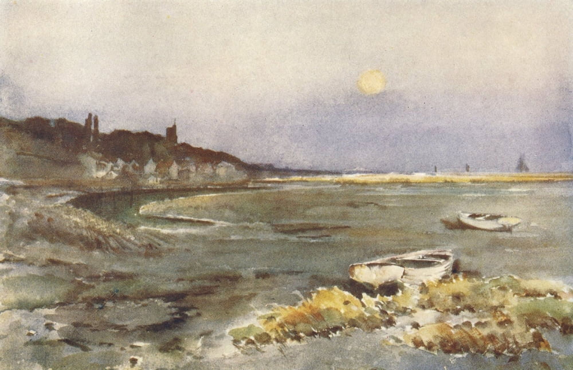 Essex 1909 Leigh-on-Sea Moon rise at Mill Fleet Canvas Art - Louis Burleigh Bruhl (24 x 36)