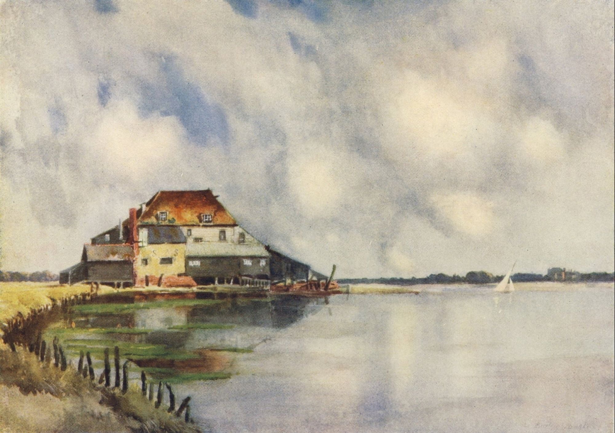 Essex 1909 Old Tidal Mill Walton-on-the-Naze Canvas Art - Louis Burleigh Bruhl (18 x 24)