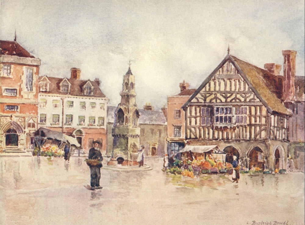 Essex 1909 Saffron Walden Market after rain Canvas Art - Louis Burleigh Bruhl (18 x 24)