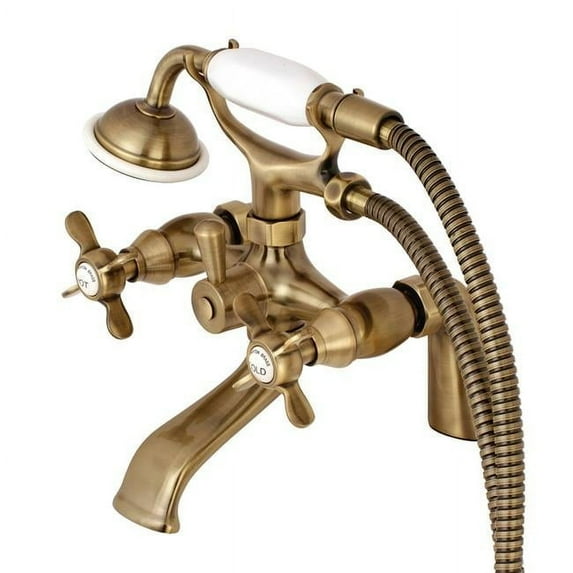 Essex 2-Handle Deck Mount Clawfoot Tub Faucet with Hand Shower Antique Brass