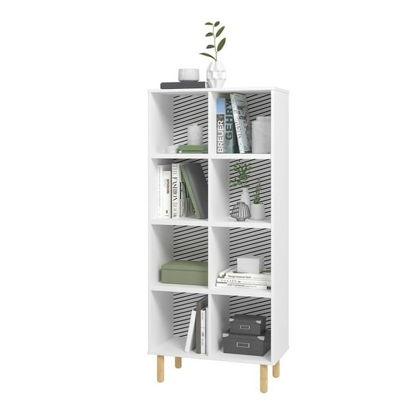 Essex 60.23 Double Bookcase with 8 Shelves in White and Zebra