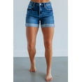 thumbnail image 1 of Essia Risen Women's High Rise Cuffed Denim Shorts, Washed Look, Stretch Fit, 4.5"/6" Inseam, XS–3XL, 1 of 5