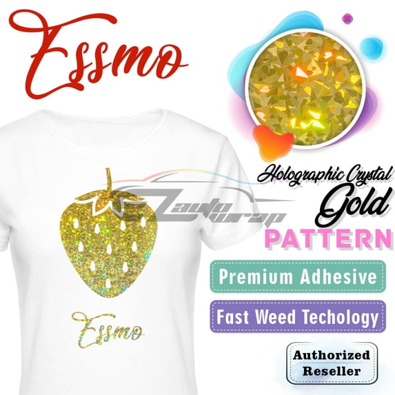 Essmo™ Holographic Crystal Gold Heat Transfer Vinyl HTV T-Shirt Iron Press SP07