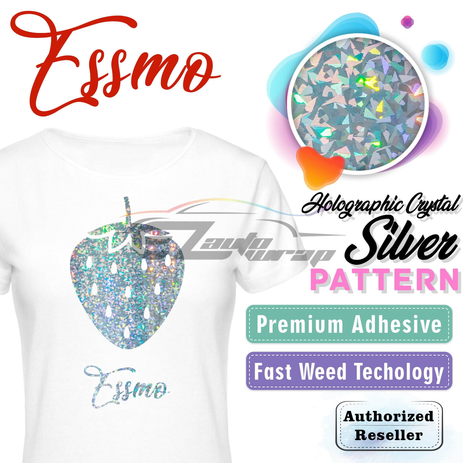 Essmo™ Holographic Crystal Silver Heat Transfer Vinyl HTV TShirt 20" Iron Press SP08 20"x480"