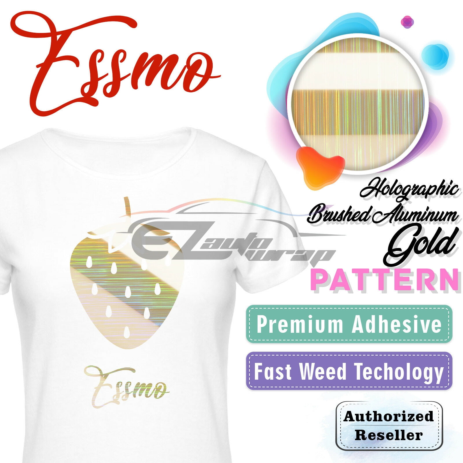 Essmo™ Holographic Gold Aluminum Heat Transfer Vinyl HTV T-Shirt 20" Iron Press SP03 20"x240"