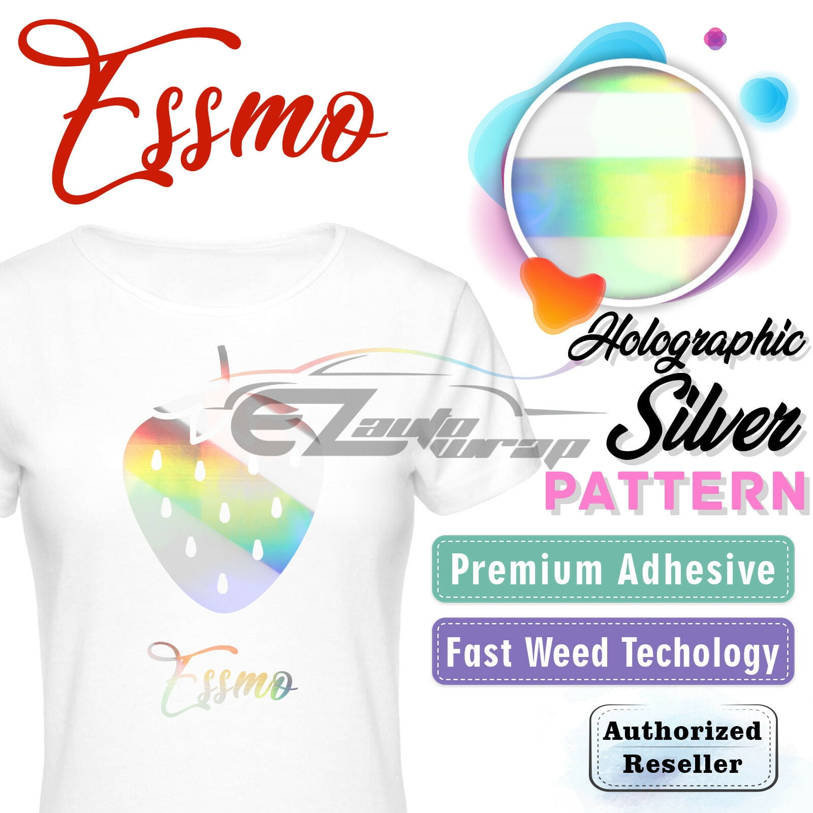 Essmo™ Holographic Silver Heat Transfer Vinyl Rainbow HTV TShirt 20" Iron Press SP16 20"x96"