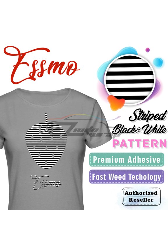 ™ Striped Black White Heat Transfer Vinyl HTV T-Shirt 20" Iron Heat Press SP26 20"x12"