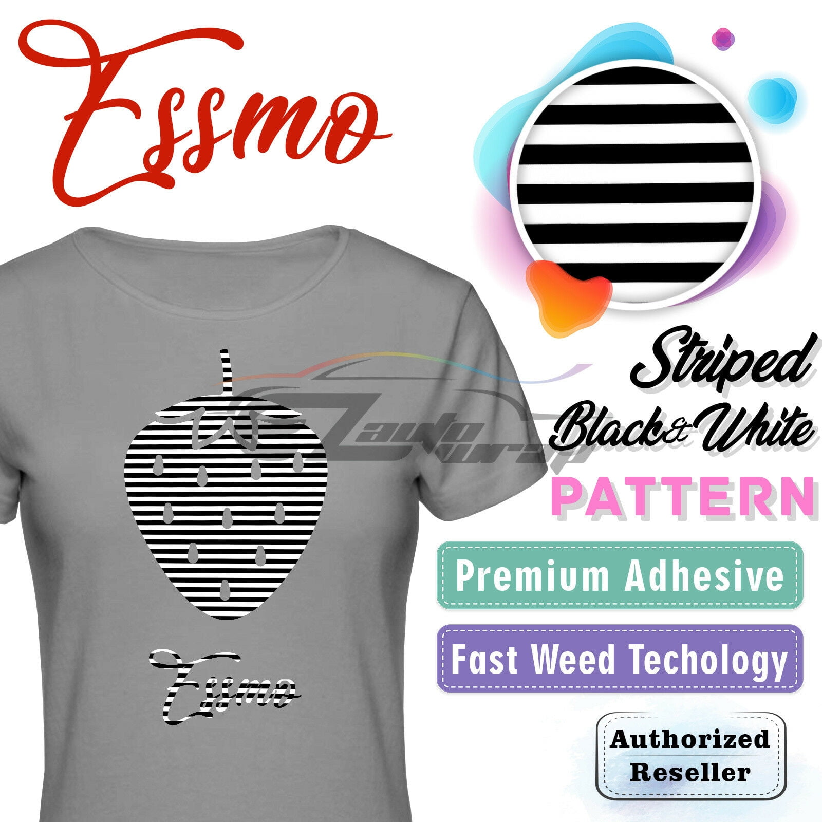 Essmo™ Striped Black White Heat Transfer Vinyl HTV T-Shirt 20" Iron Heat Press SP26 20"x72"