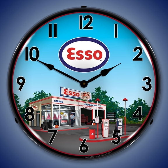 Esso Station Wall Clock, Lighted: Gas / Oil Theme
