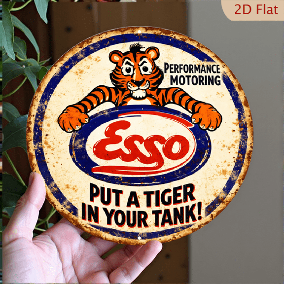 Esso Vintage Tiger Metal Sign 8x8 Inch Retro Gasoline Advertising Wall Art Decor