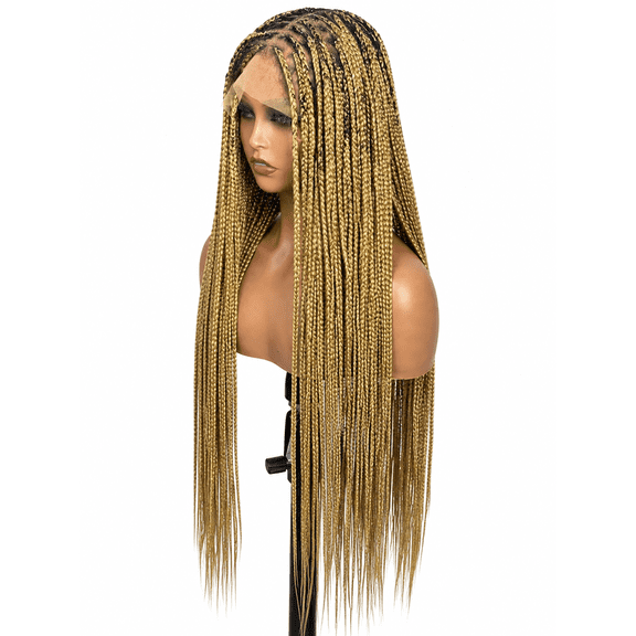 EssyLuxe 30 Inch Knotless Box Braided Wig for Women, Transparent Lace Front Glueless Braided Wig, Pre Plucked Synthetic Full Braided Wig with Baby Hair, Adjustable Strap  Honey Blonde