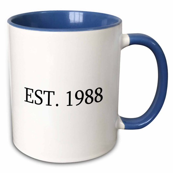 3drose, Est. 1988 - Established in 1988 - Personal Birth Year. Personalized Year You Were Born - Black Text, 15oz Two-tone Blue Mug