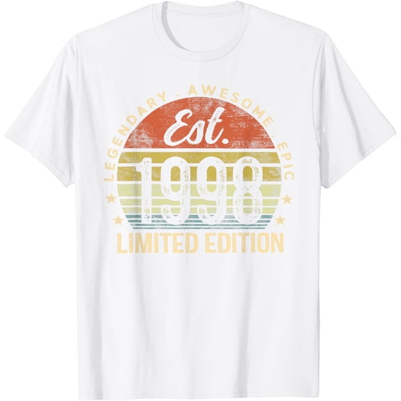 Est 1998 Limited Edition 26th Birthday Vintage 26 Year Old T-ShirtMen and women, White T-shirt, size: Extra large