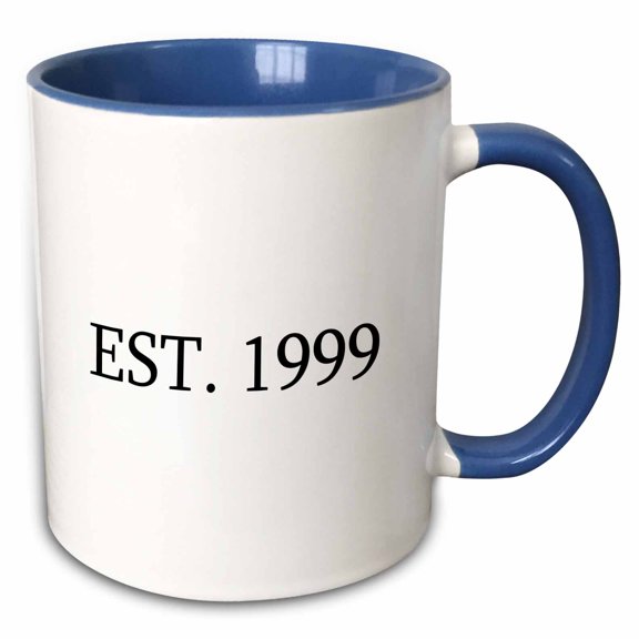 3drose, Est. 1999 - Established in 1999 - Personal Birth Year. Personalized Year You Were Born - Black Text, 15oz Two-tone Blue Mug