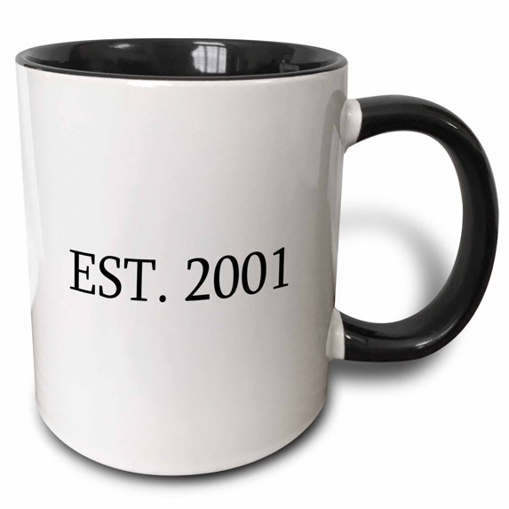 3drose, Est. 2001 - Established in 2001 - Personal Birth Year. Personalized Year You Were Born - Black Text, 11oz Two-tone Black Mug