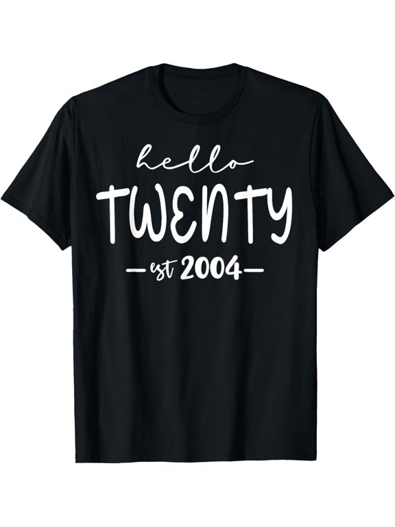 Est. 2004, Hello Twenty Years Men Women, 20th Birthday T-ShirtMen and women, Black T-shirt, size: Extra large