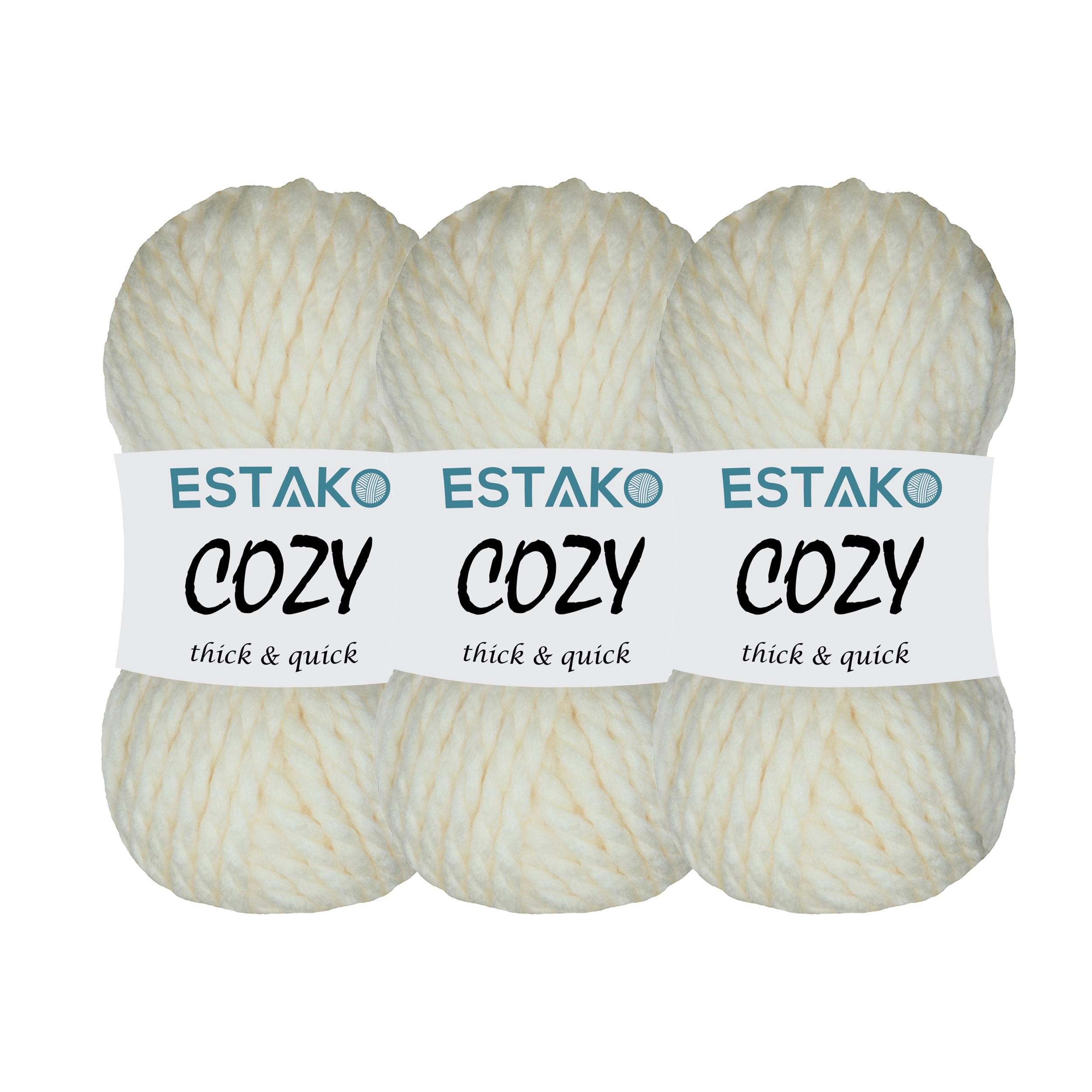 Estako Cozy Thick & Quick Yarn, 3 Skeins, Super Bulky Weight 6, 80% Acrylic 20% Wool, 50299-Cream