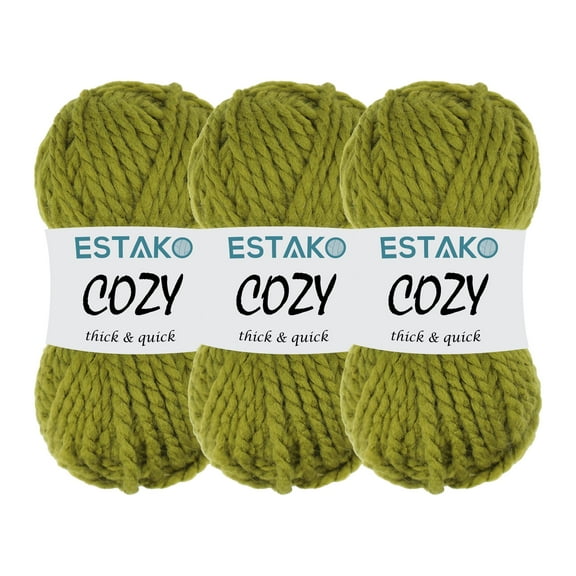 Estako Cozy Thick & Quick Yarn, 3 Skeins, Super Bulky Weight 6, 80% Acrylic 20% Wool, 50490-Grass