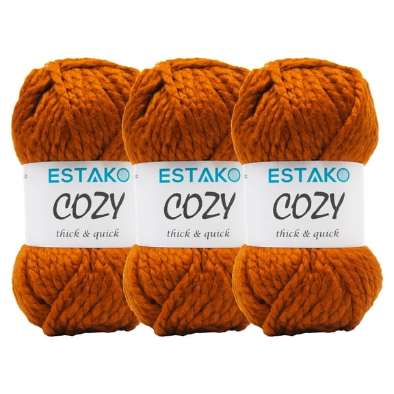Estako Cozy Thick & Quick Yarn, 3 Skeins, Super Bulky Weight 6, 80% Acrylic 20% Wool, 52099-Dark Orange