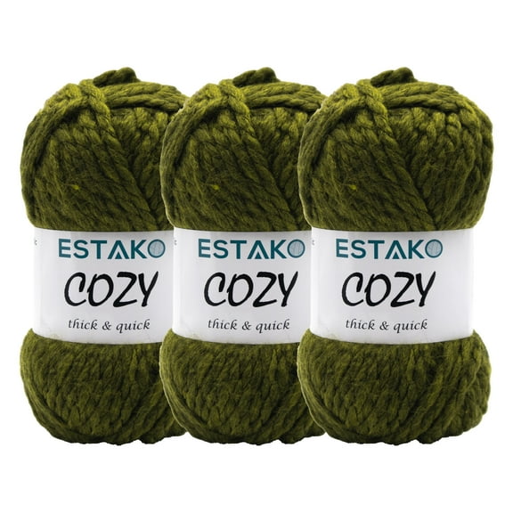 Estako Cozy Thick & Quick Yarn, 3 Skeins, Super Bulky Weight 6, 80% Acrylic 20% Wool, 54030-Khaki