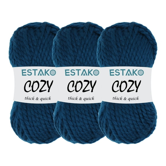 Estako Cozy Thick & Quick Yarn, 3 Skeins, Super Bulky Weight 6, 80% Acrylic 20% Wool, 55132-Night Blue