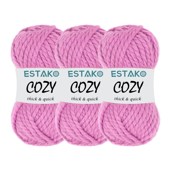Estako Cozy Thick & Quick Yarn, 3 Skeins, Super Bulky Weight 6, 80% Acrylic 20% Wool, 56032-Rose