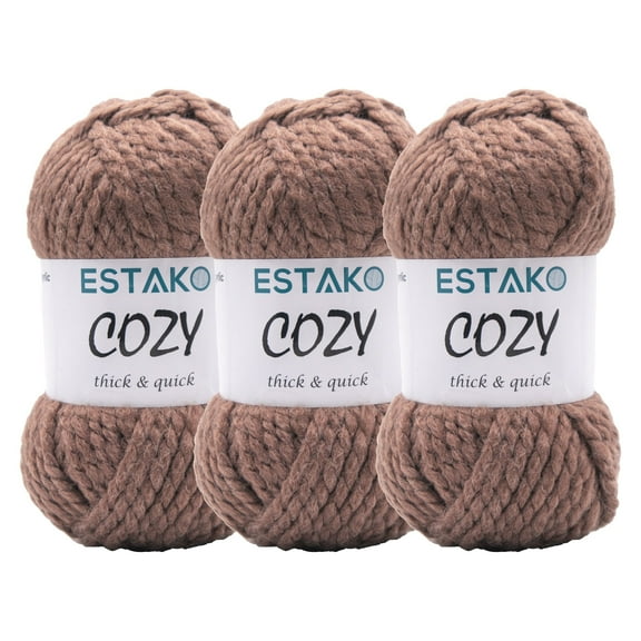 Estako Cozy Thick & Quick Yarn, 3 Skeins, Super Bulky Weight 6, 80% Acrylic 20% Wool, 57117-Coffee