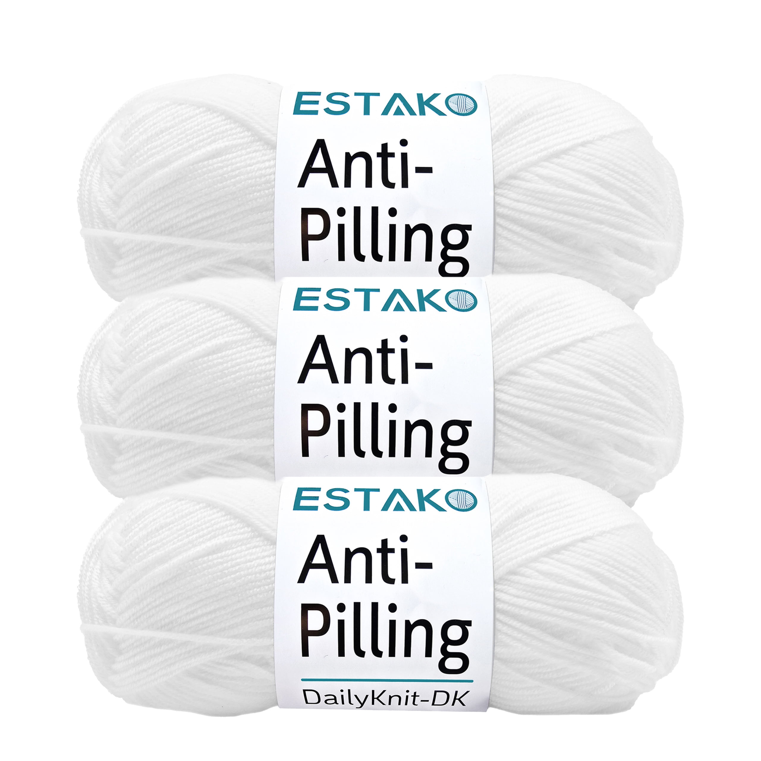 Estako DailyKnit-DK - (3 Skeins Pack) - 100% Anti-Pilling Acrylic Yarn - Soft DK Light Weight #3 - (3 x 3.52 oz / 3 x 273 yds) - for Knitting & Crocheting ( 80001 - White )