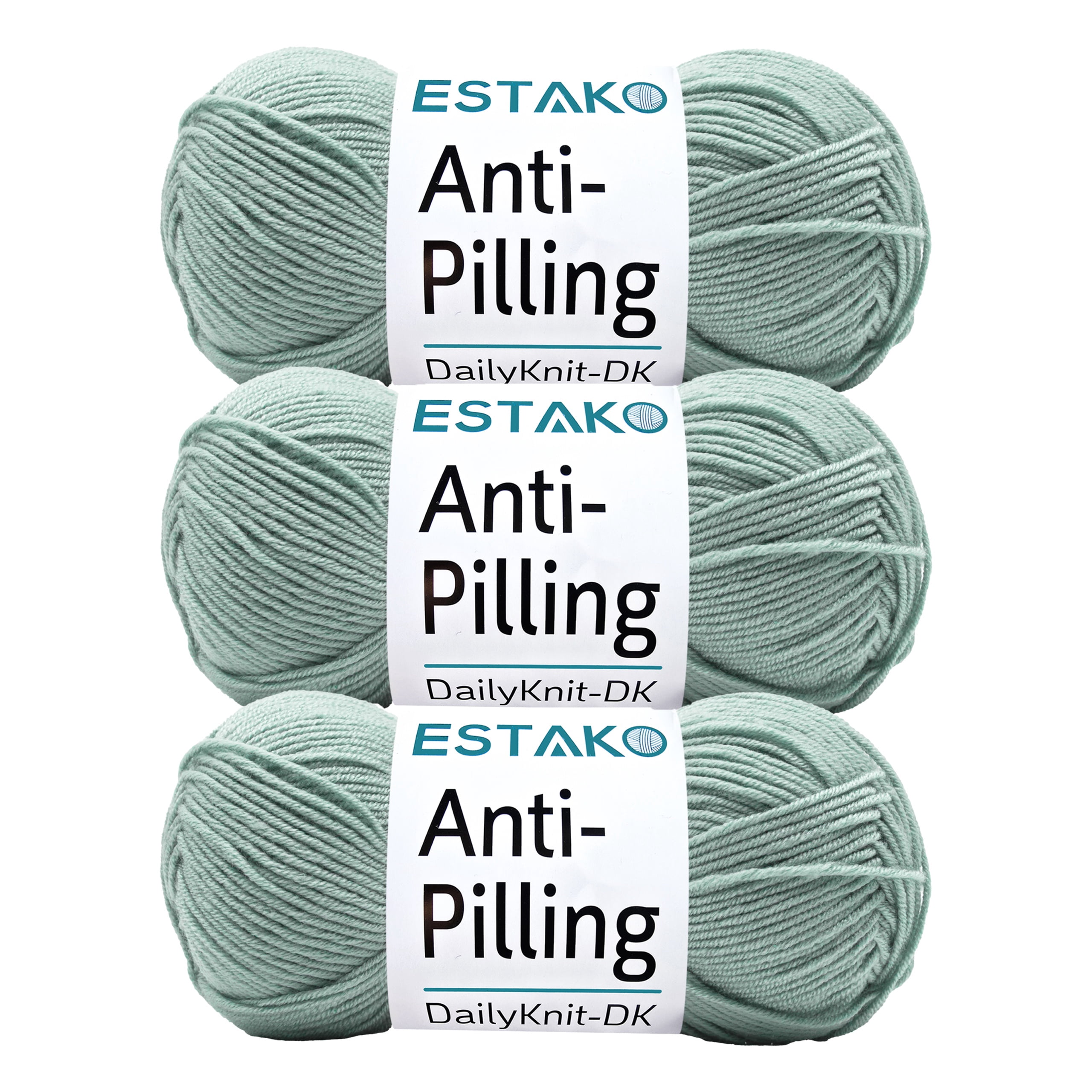 Estako DailyKnit-DK - (3 Skeins Pack) - 100% Anti-Pilling Acrylic Yarn - Soft DK Light Weight #3 - (3 x 3.52 oz / 3 x 273 yds) - for Knitting & Crocheting ( 80004 - Mint Green )