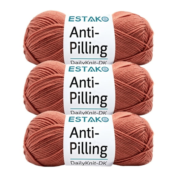 Estako DailyKnit-DK - (3 Skeins Pack) - 100% Anti-Pilling Acrylic Yarn - Soft DK Light Weight #3 - (3 x 3.52 oz / 3 x 273 yds) - for Knitting & Crocheting ( 80028 - Coral )