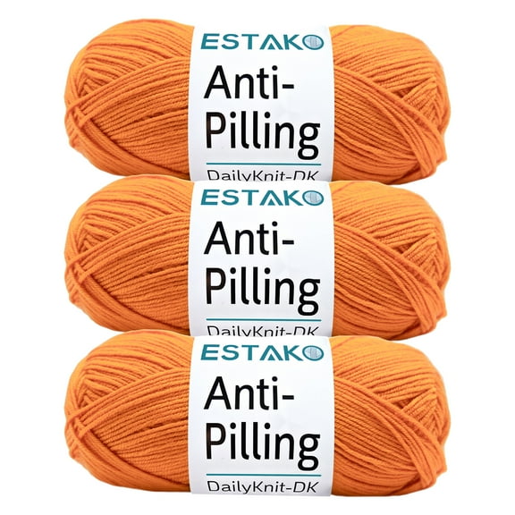Estako DailyKnit-DK - (3 Skeins Pack) - 100% Anti-Pilling Acrylic Yarn - Soft DK Light Weight #3 - (3 x 3.52 oz / 3 x 273 yds) - for Knitting & Crocheting ( 80200 - Orange )