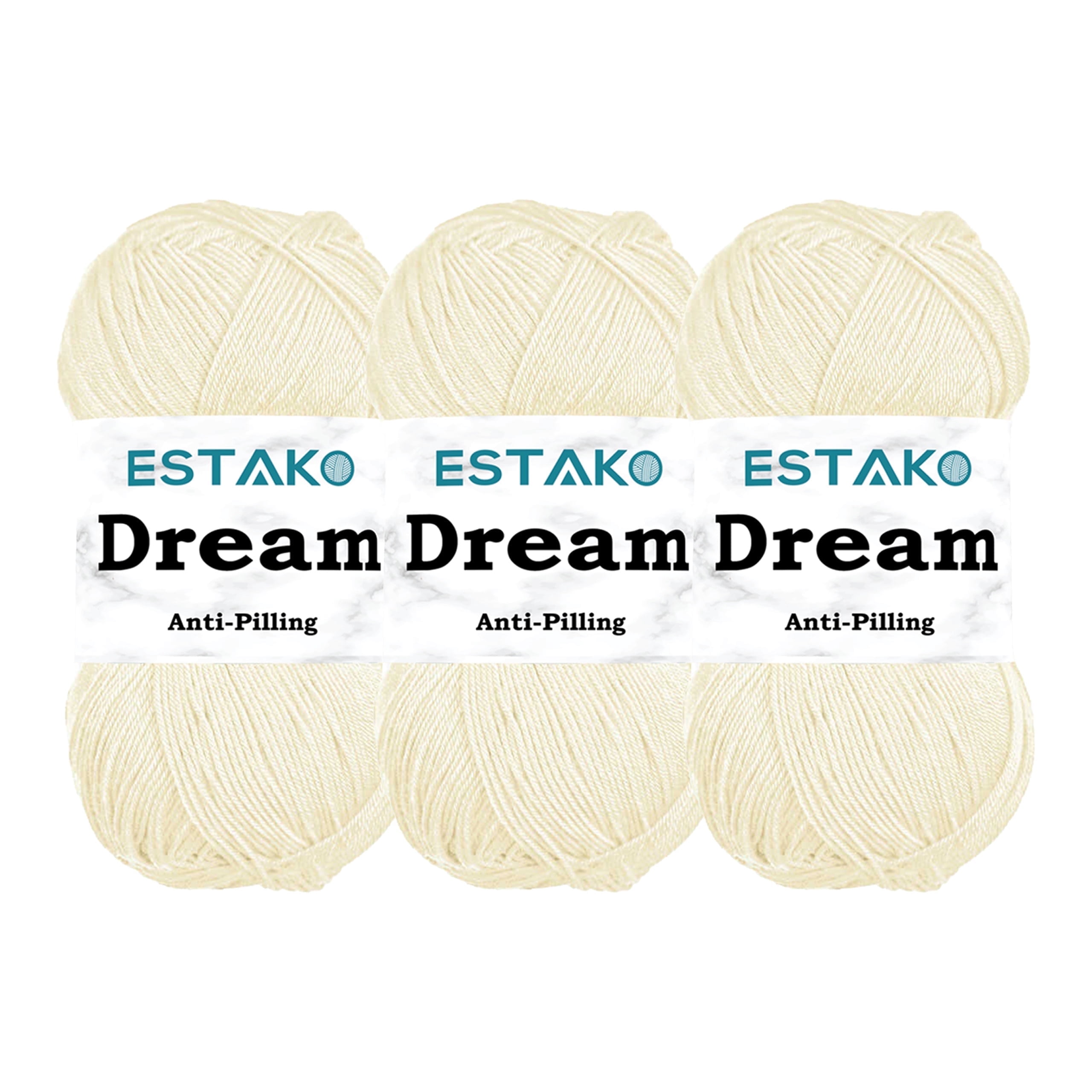 Estako Dream, (3 Skeins Pack) 100% Microfiber Acrylic Yarn, Soft, Super Fino/Fingering Weight (1) for Crochet and Knitting (3 x 3.5 Oz) / (3 x 382 Yrds) ( 70148 - Cream )