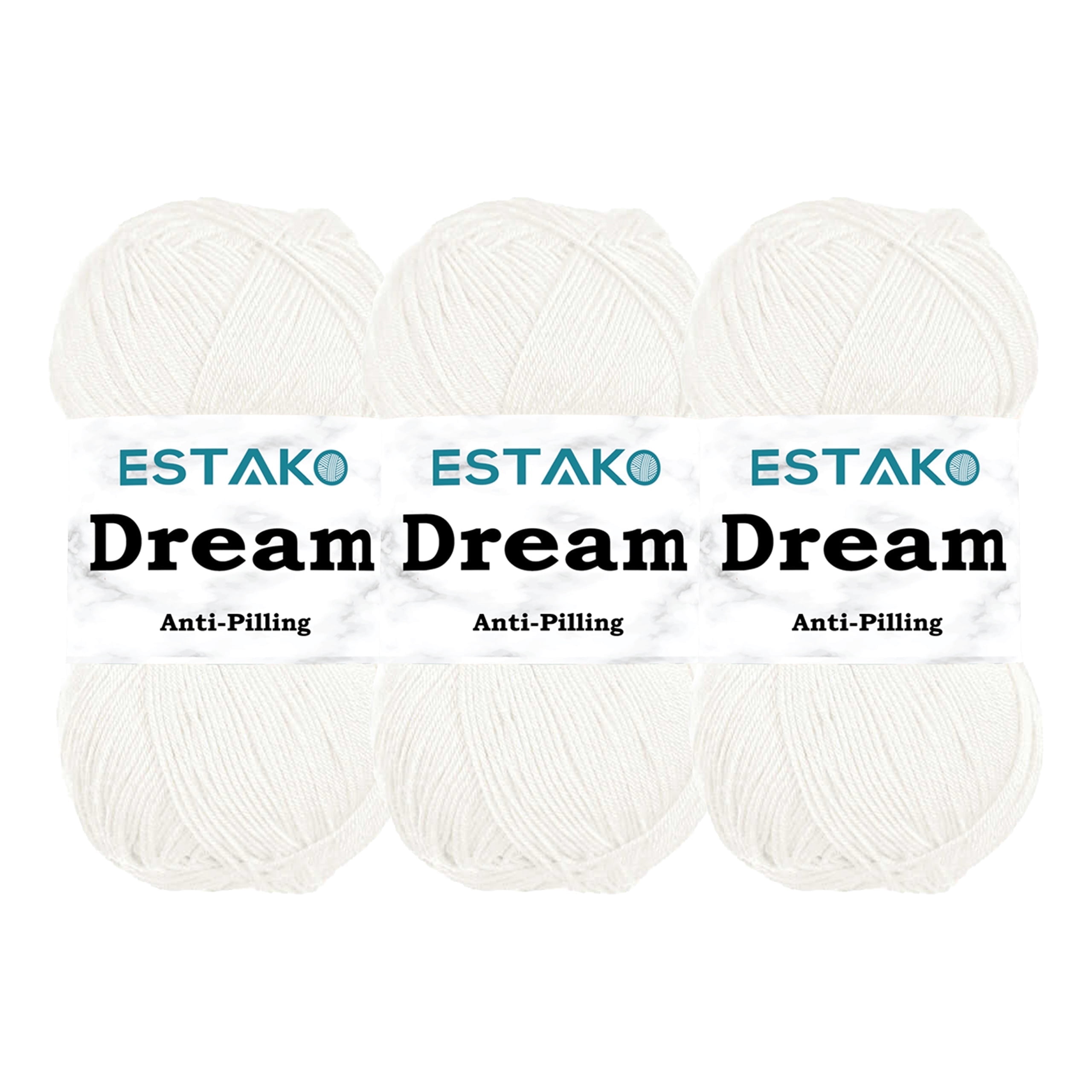 Estako Dream, (3 Skeins Pack) 100% Microfiber Acrylic Yarn, Soft, Super Fino/Fingering Weight (1) for Crochet and Knitting (3 x 3.5 Oz) / (3 x 382 Yrds) ( 70171 - White )