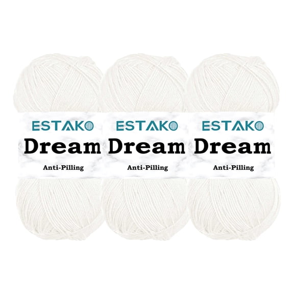 Estako Dream, (3 Skeins Pack) 100% Microfiber Acrylic Yarn, Soft, Super Fino/Fingering Weight (1) for Crochet and Knitting (3 x 3.5 Oz) / (3 x 382 Yrds) ( 70171 - White )