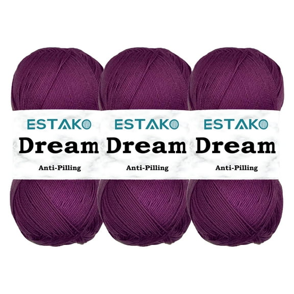 Estako Dream, (3 Skeins Pack) 100% Microfiber Acrylic Yarn, Soft, Super Fino/Fingering Weight (1) for Crochet and Knitting (3 x 3.5 Oz) / (3 x 382 Yrds) ( 70678 - Purple )