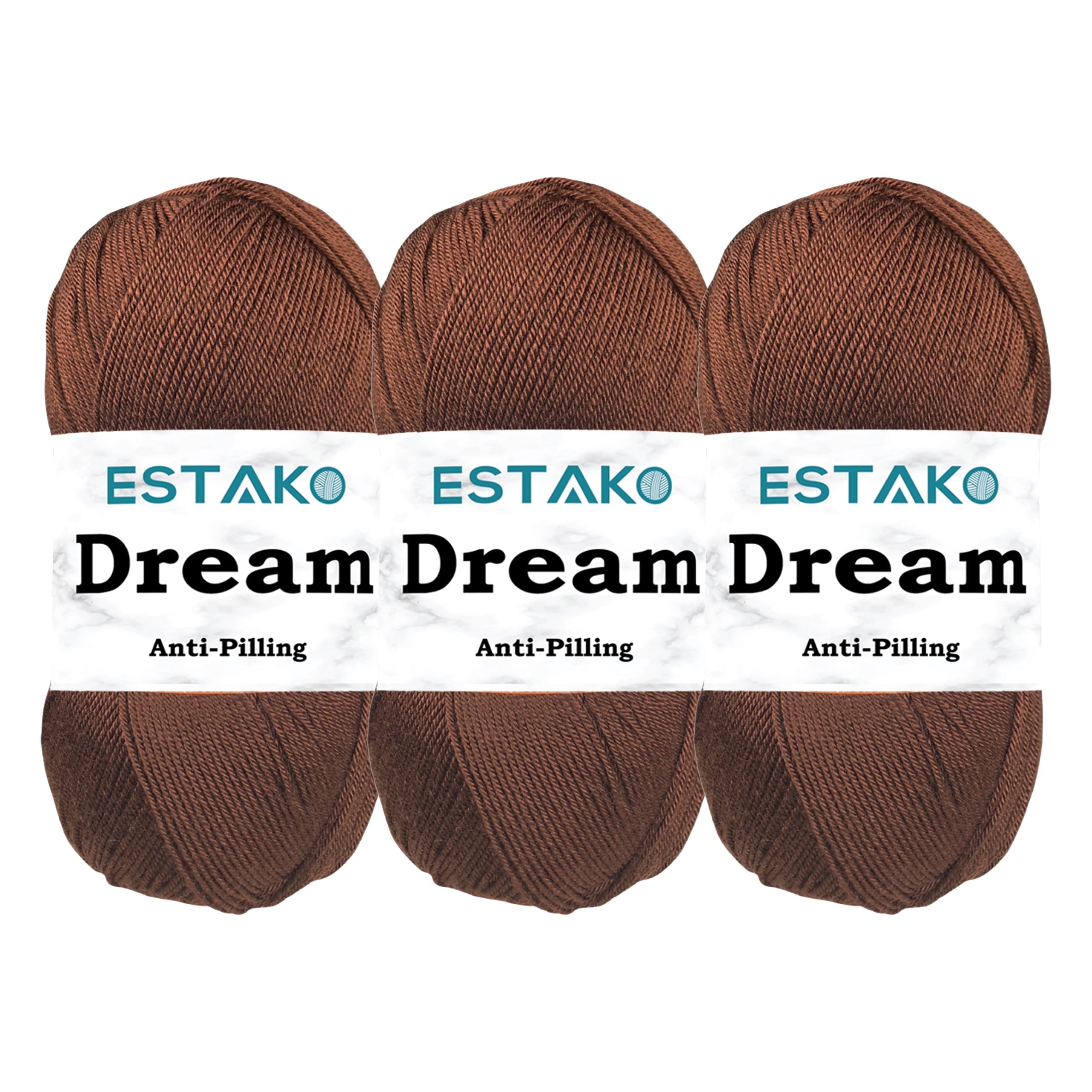 Estako Dream, (3 Skeins Pack) 100% Microfiber Acrylic Yarn, Soft, Super Fino/Fingering Weight (1) for Crochet and Knitting (3 x 3.5 Oz) / (3 x 382 Yrds) ( 70792 - Brown )