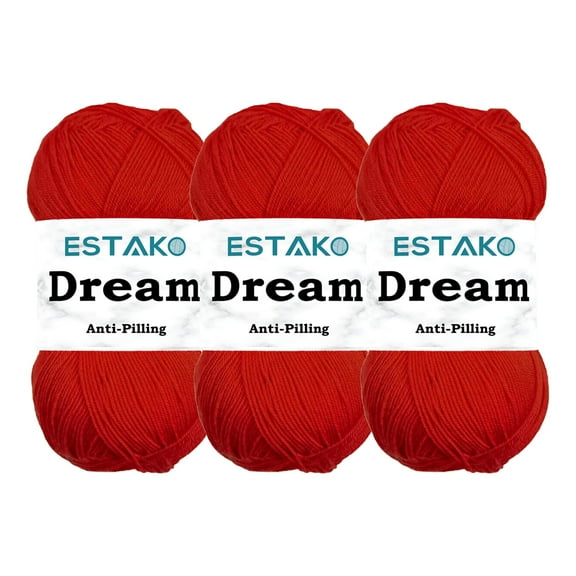 Estako Dream, (3 Skeins Pack) 100% Microfiber Acrylic Yarn, Soft, Super Fino/Fingering Weight (1) for Crochet and Knitting (3 x 3.5 Oz) / (3 x 382 Yrds) ( 73046 - Red )