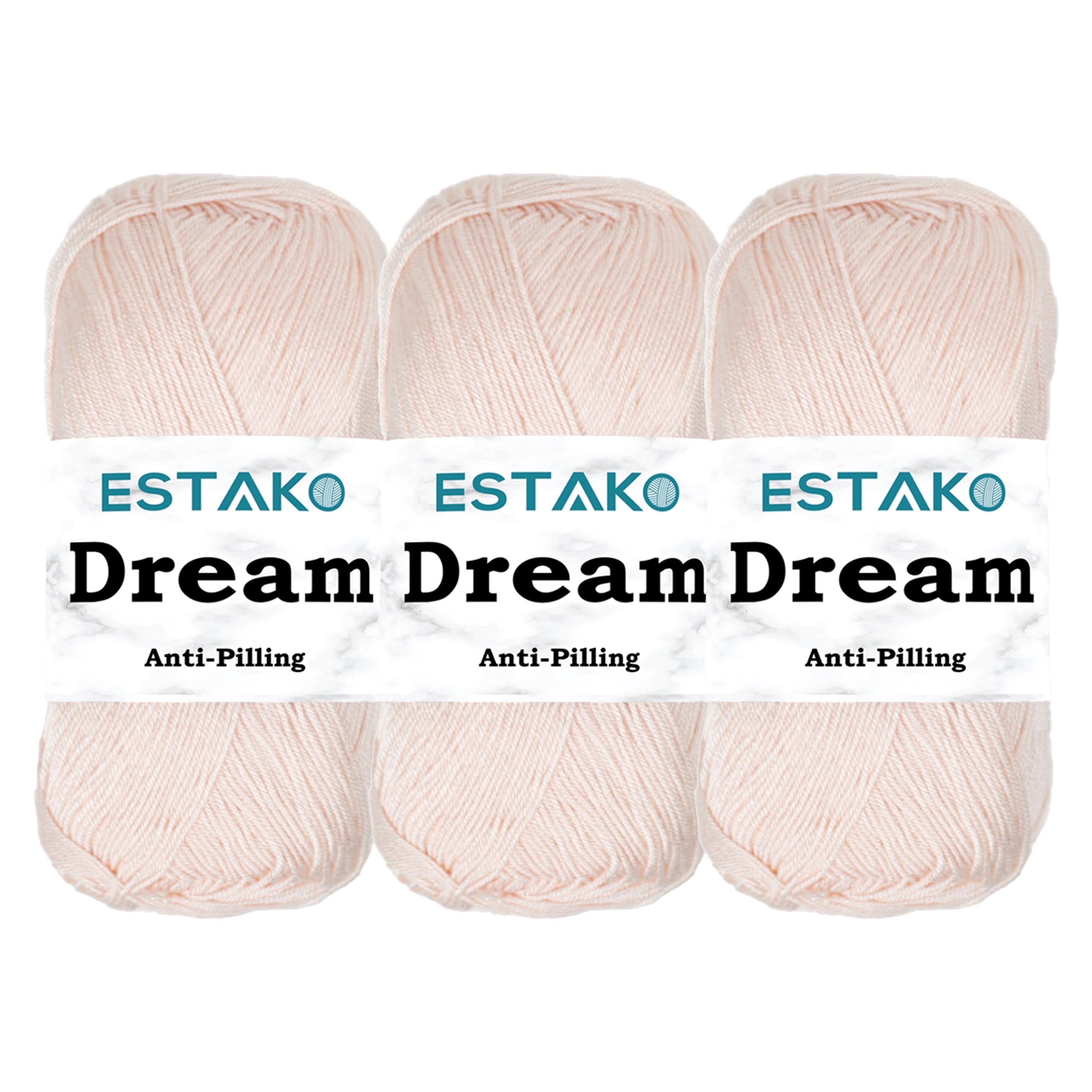 Estako Dream, (3 Skeins Pack) 100% Microfiber Acrylic Yarn, Soft, Super Fino/Fingering Weight (1) for Crochet and Knitting (3 x 3.5 Oz) / (3 x 382 Yrds) ( 73094 - Nude )