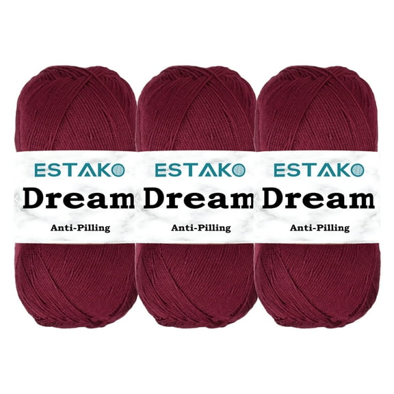 Estako Dream, (3 Skeins Pack) 100% Microfiber Acrylic Yarn, Soft, Super Fino/Fingering Weight (1) for Crochet and Knitting (3 x 3.5 Oz) / (3 x 382 Yrds) ( 73104 - Bordeaux )