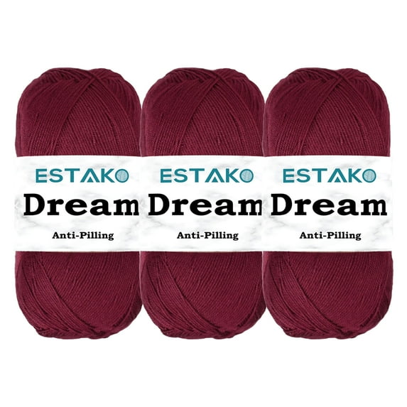 Estako Dream, (3 Skeins Pack) 100% Microfiber Acrylic Yarn, Soft, Super Fino/Fingering Weight (1) for Crochet and Knitting (3 x 3.5 Oz) / (3 x 382 Yrds) ( 73104 - Bordeaux )