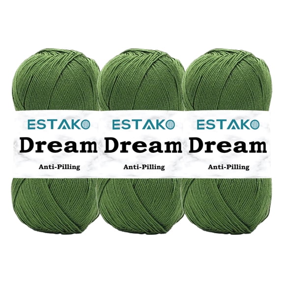 Estako Dream, (3 Skeins Pack) 100% Microfiber Acrylic Yarn, Soft, Super Fino/Fingering Weight (1) for Crochet and Knitting (3 x 3.5 Oz) / (3 x 382 Yrds) ( 74023 - Green )