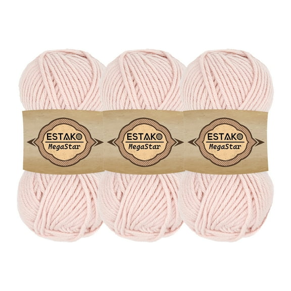 Estako Megastar, (3 Skeins Pack) 75% Acrylic 25% Wool Yarn, Soft, Chunky Bulky Weight #5 for Crochet and Knitting (3 x 3.52 Oz) / (3 x 120 Yrds) (60699 - Powder)