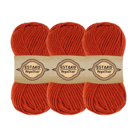 Estako Megastar, (3 Skeins Pack) 75% Acrylic 25% Wool Yarn, Soft, Chunky Bulky Weight #5 for Crochet and Knitting (3 x 3.52 Oz) / (3 x 120 Yrds) (62006 - Tile Red)