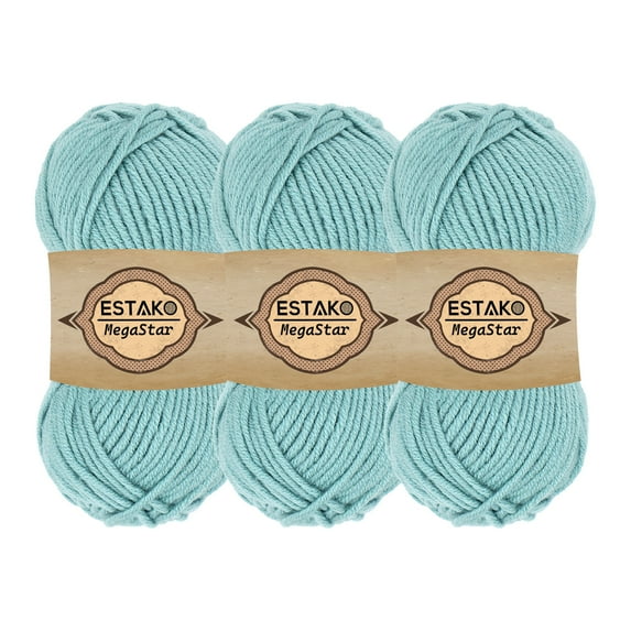 Estako Megastar, (3 Skeins Pack) 75% Acrylic 25% Wool Yarn, Soft, Chunky Bulky Weight #5 for Crochet and Knitting (3 x 3.52 Oz) / (3 x 120 Yrds) (64064 - Mint)