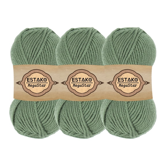 Estako Megastar, (3 Skeins Pack) 75% Acrylic 25% Wool Yarn, Soft, Chunky Bulky Weight #5 for Crochet and Knitting (3 x 3.52 Oz) / (3 x 120 Yrds) (64067 - Grass)