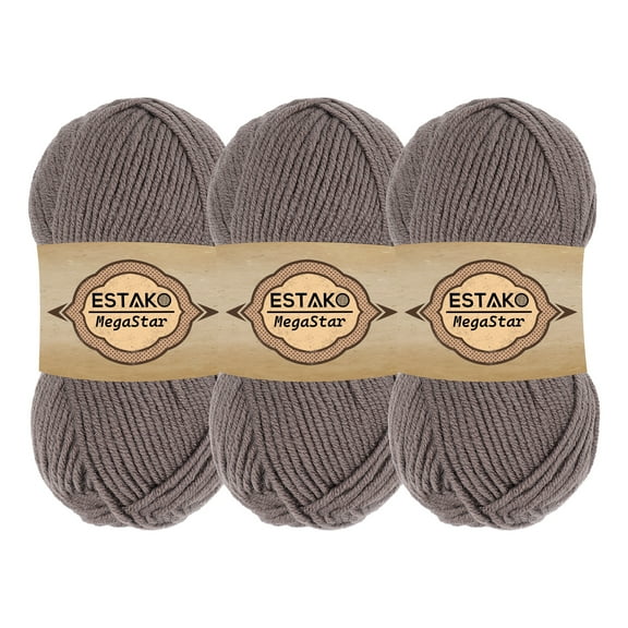 Estako Megastar, (3 Skeins Pack) 75% Acrylic 25% Wool Yarn, Soft, Chunky Bulky Weight #5 for Crochet and Knitting (3 x 3.52 Oz) / (3 x 120 Yrds) (67012 - Mink)