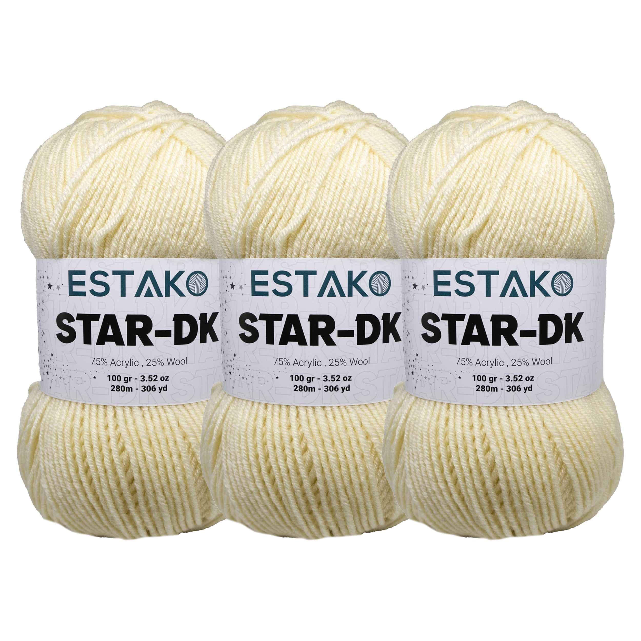 Estako Star-DK Yarn - (3 Skeins Pack) - 75% Acrylic 25% Wool - Soft Lightweight DK #3 - (3 x 3.52 Oz) / (3 x 306 Yrds) - Crochet & Knitting Yarn ( 30299 - Cream )