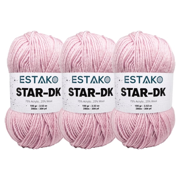 Estako Star-DK Yarn - (3 Skeins Pack) - 75% Acrylic 25% Wool - Soft Lightweight DK #3 - (3 x 3.52 Oz) / (3 x 306 Yrds) - Crochet & Knitting Yarn ( 30699 - Powder )