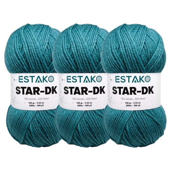Estako Star-DK Yarn - (3 Skeins Pack) - 75% Acrylic 25% Wool - Soft Lightweight DK #3 - (3 x 3.52 Oz) / (3 x 306 Yrds) - Crochet & Knitting Yarn ( 34066 - Aqua Green )